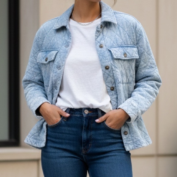 Jane + Delancey Ultra-Soft Quilted Utility Jacket - Blue Acid Wash - M/L - Picture 2 of 9